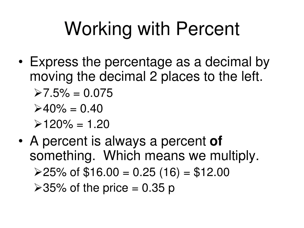 working with percent