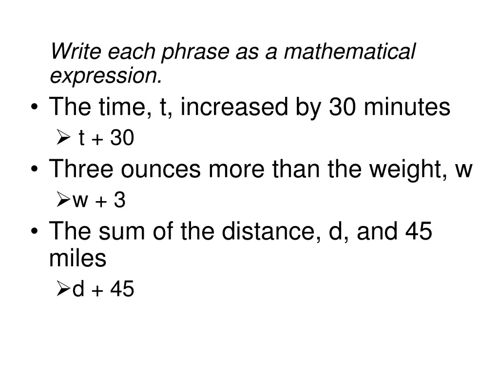 write each phrase as a mathematical expression 1