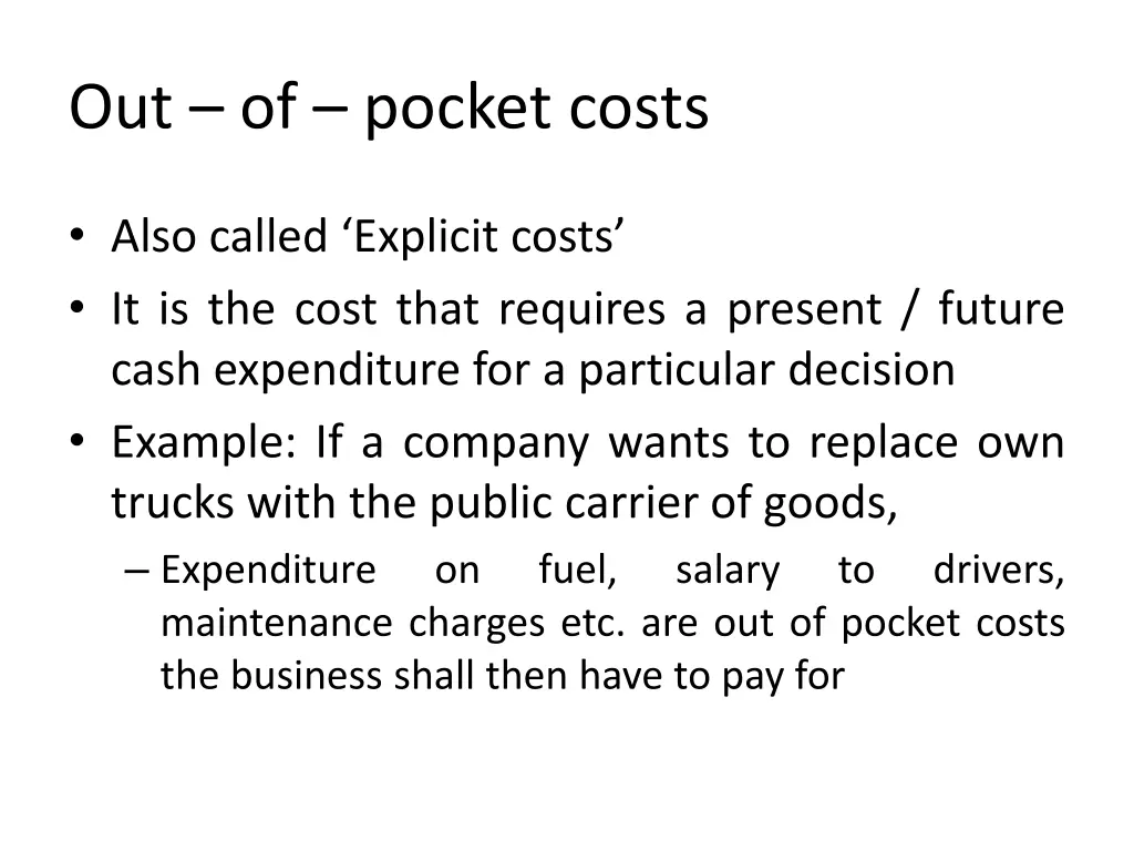 out of pocket costs