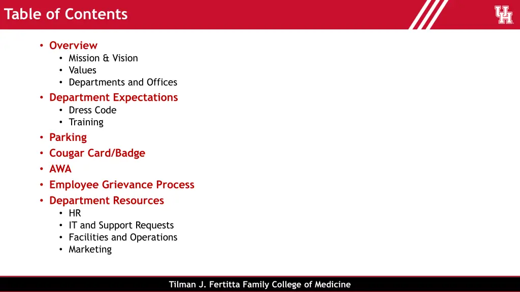 table of contents