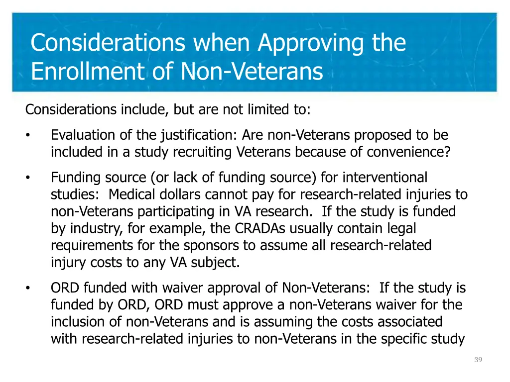 considerations when approving the enrollment