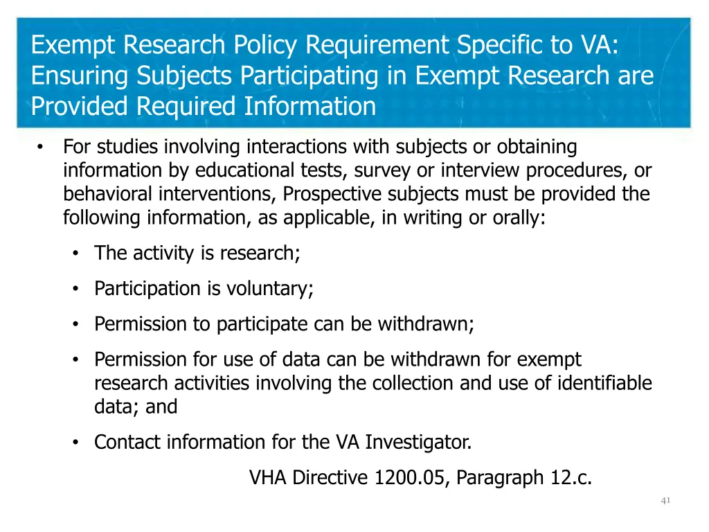 exempt research policy requirement specific 1