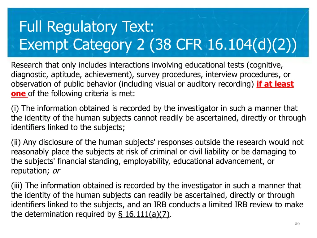 full regulatory text exempt category