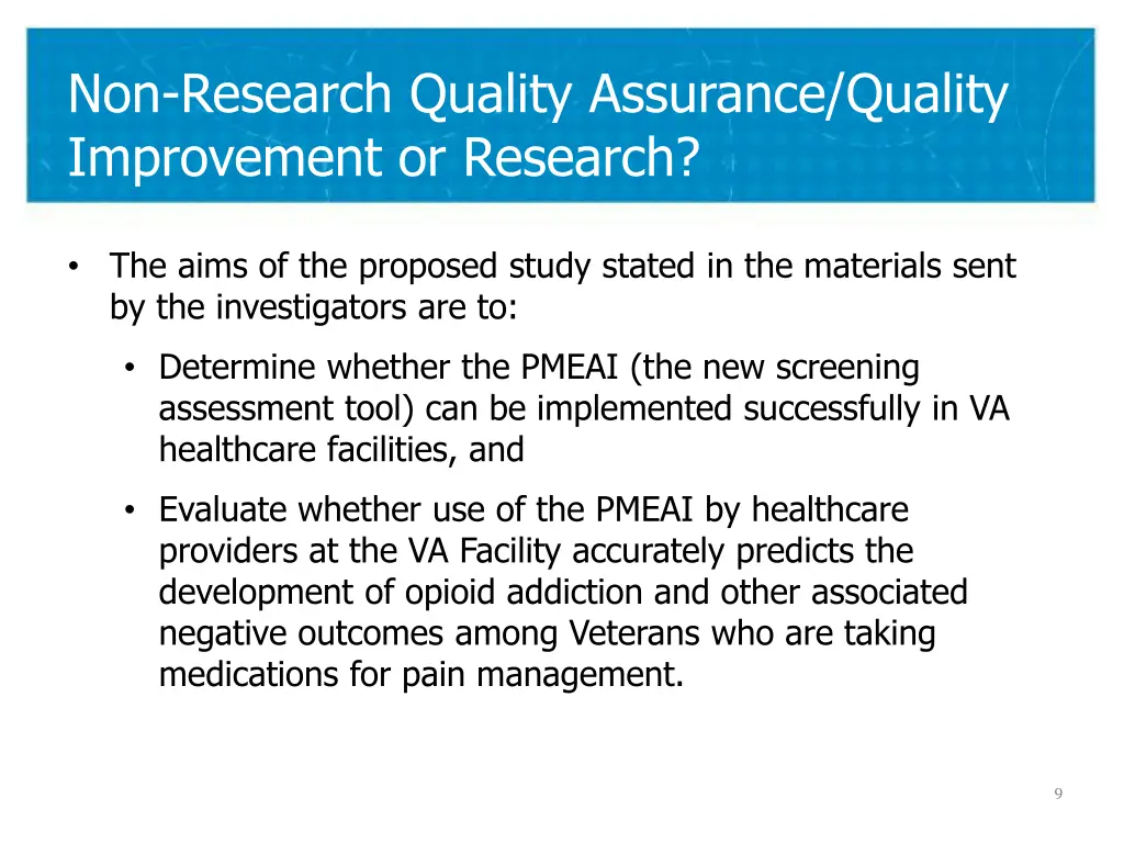 non research quality assurance quality