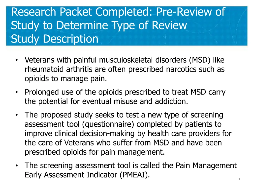 research packet completed pre review of study