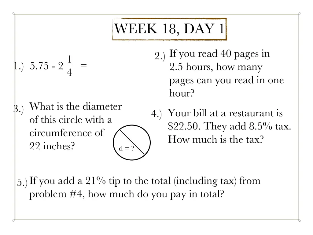 week 18 day 1