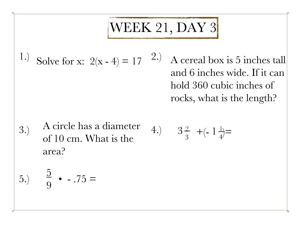 week 21 day 3