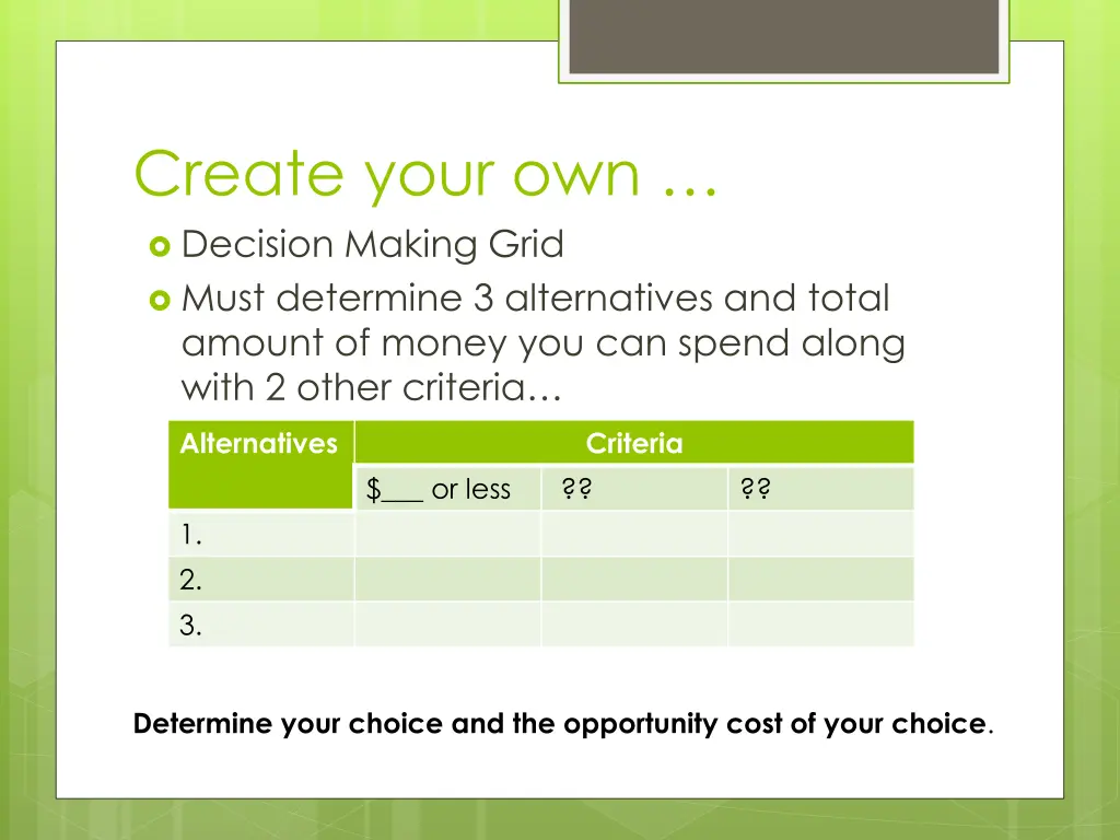 create your own decision making grid must