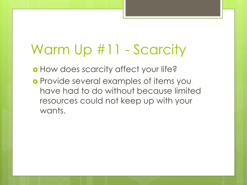 warm up 11 scarcity