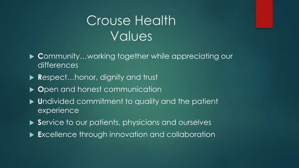 crouse health values