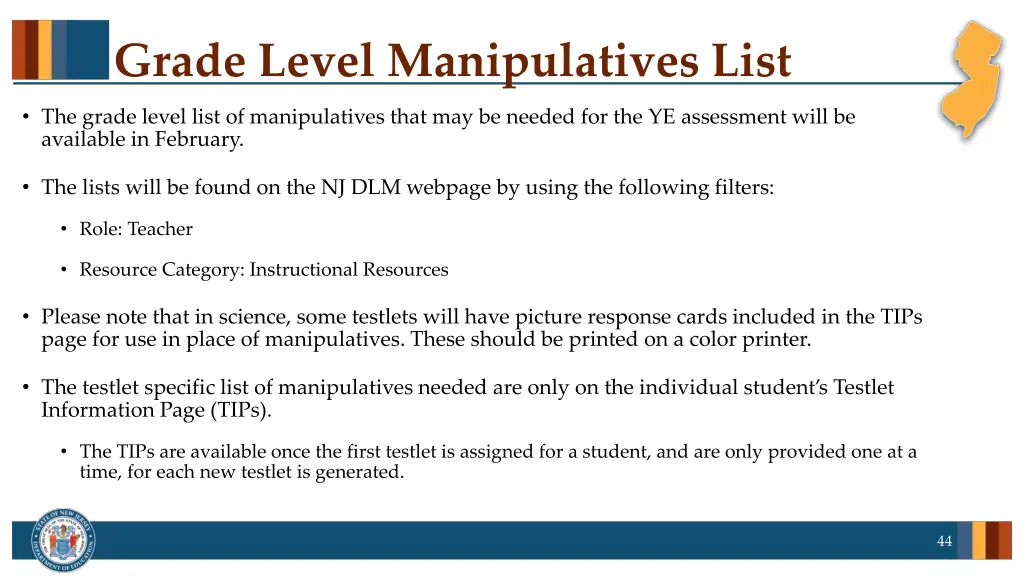 grade level manipulatives list