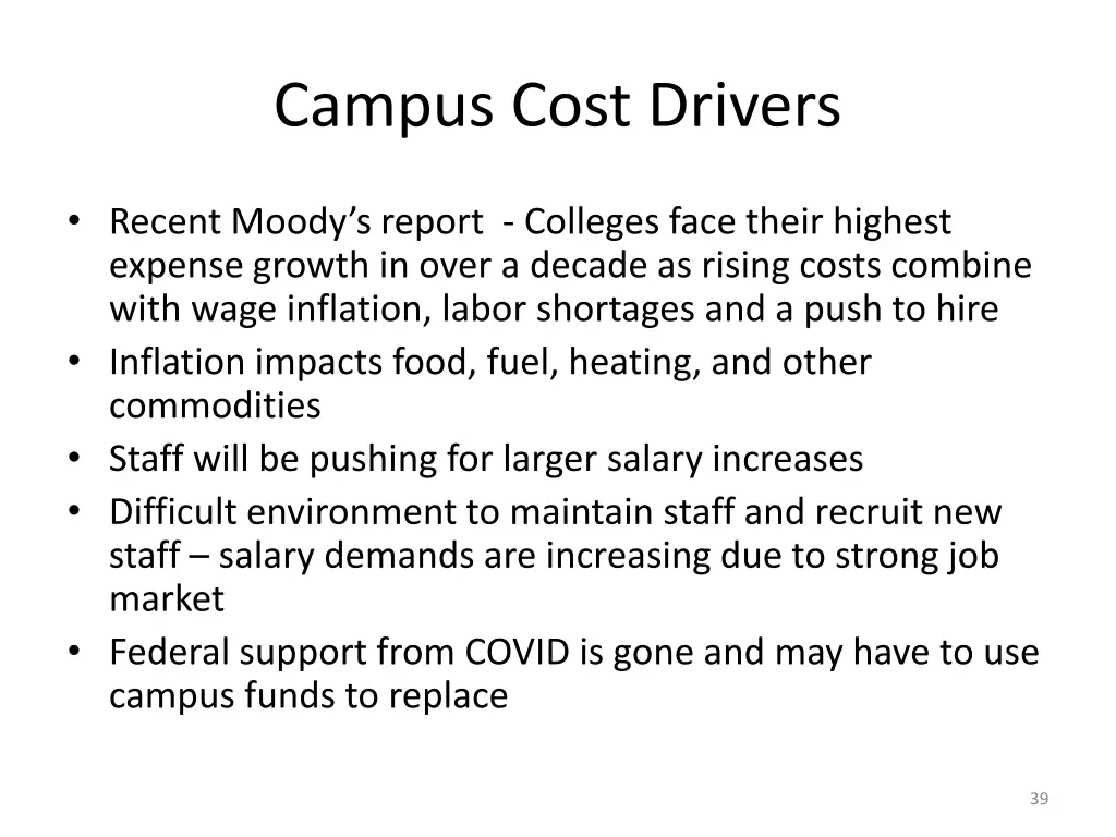 campus cost drivers