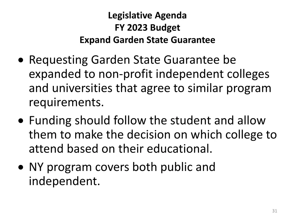 legislative agenda fy 2023 budget expand garden