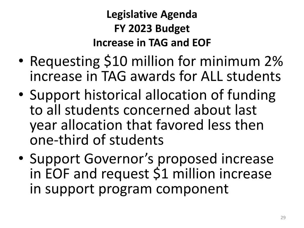 legislative agenda fy 2023 budget increase