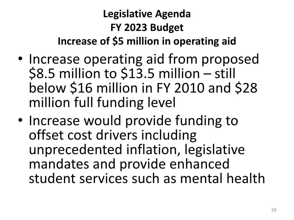 legislative agenda fy 2023 budget