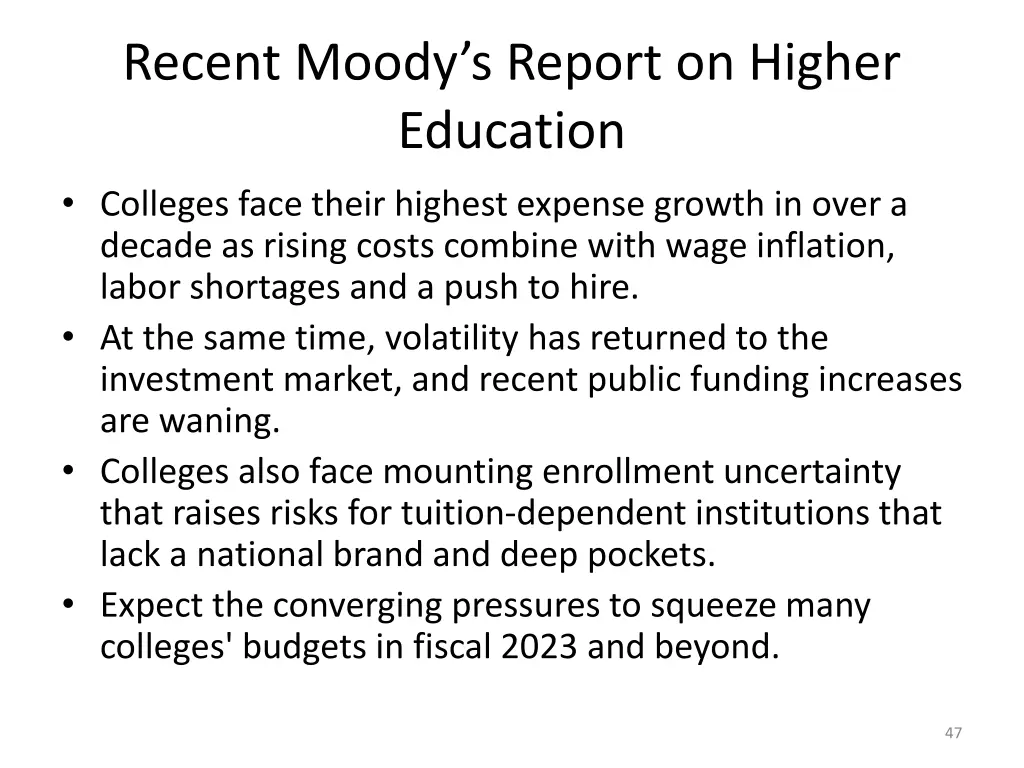 recent moody s report on higher education