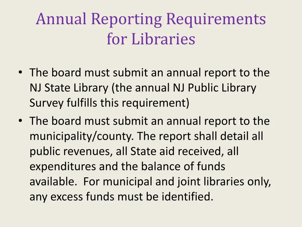 annual reporting requirements for libraries