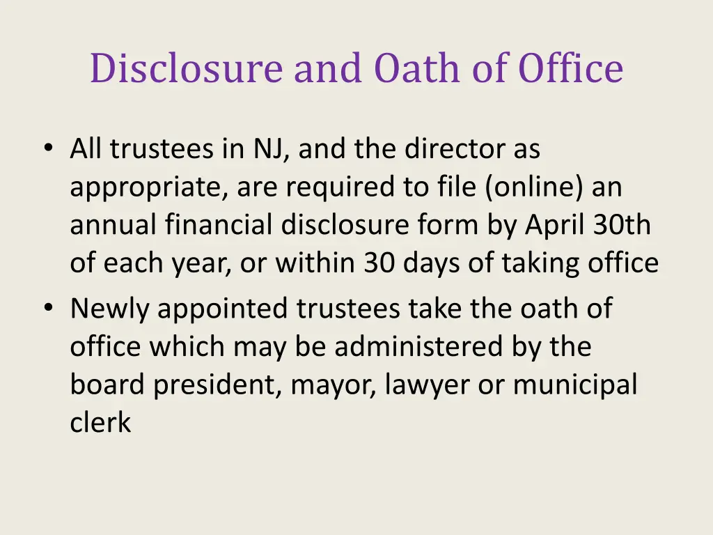 disclosure and oath of office