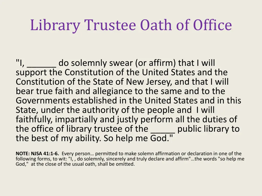 library trustee oath of office