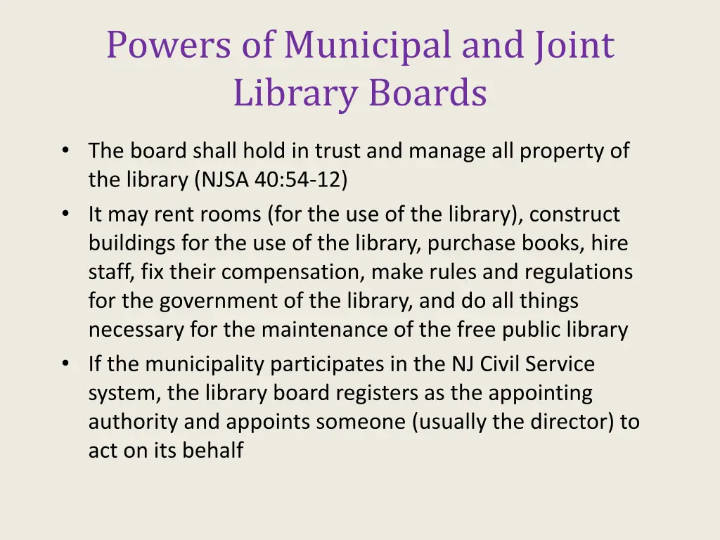 powers of municipal and joint library boards