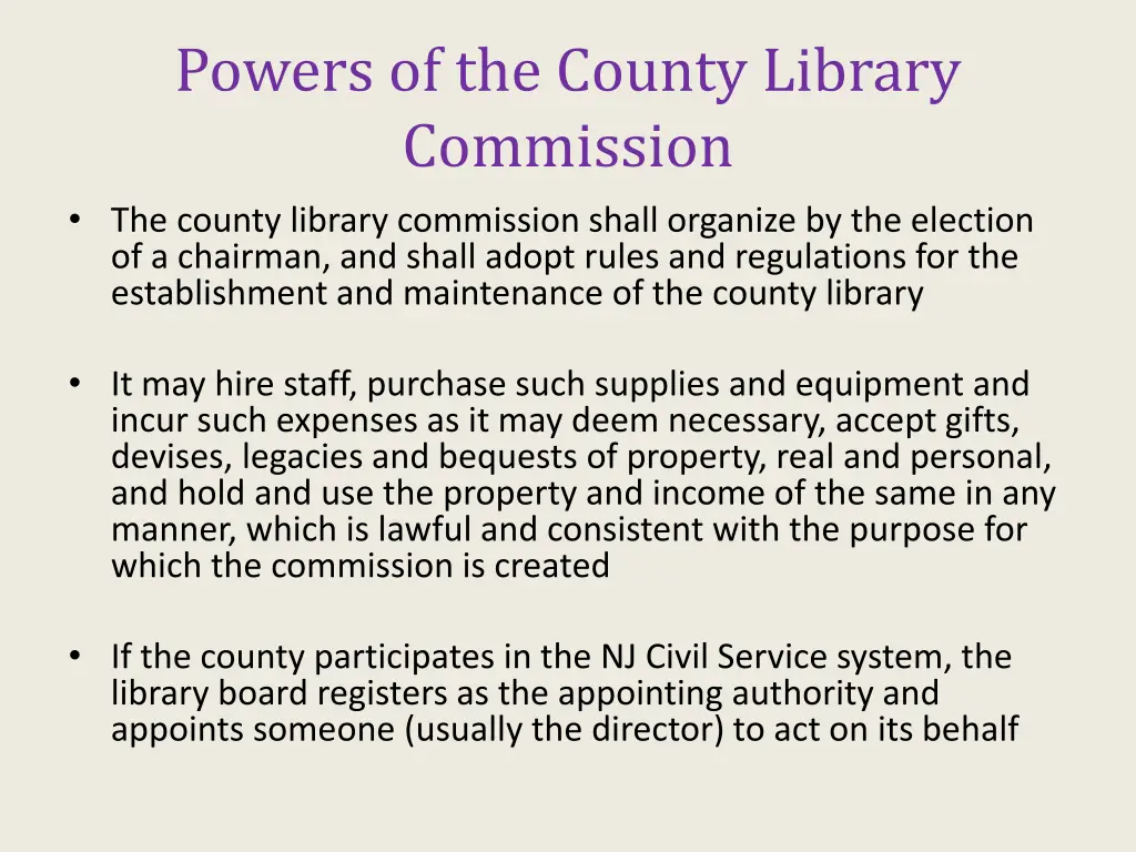 powers of the county library commission