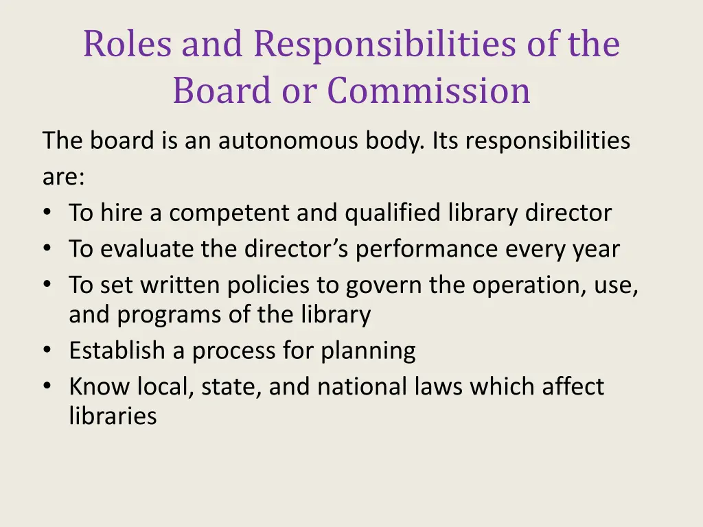 roles and responsibilities of the board