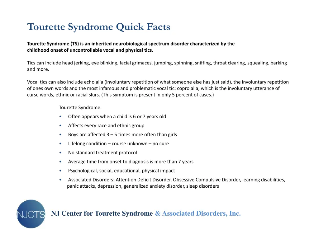 tourette syndrome quick facts