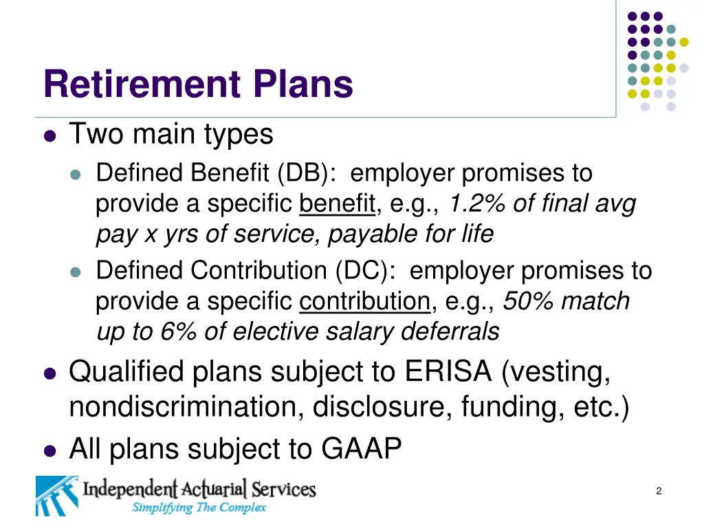 retirement plans two main types defined benefit