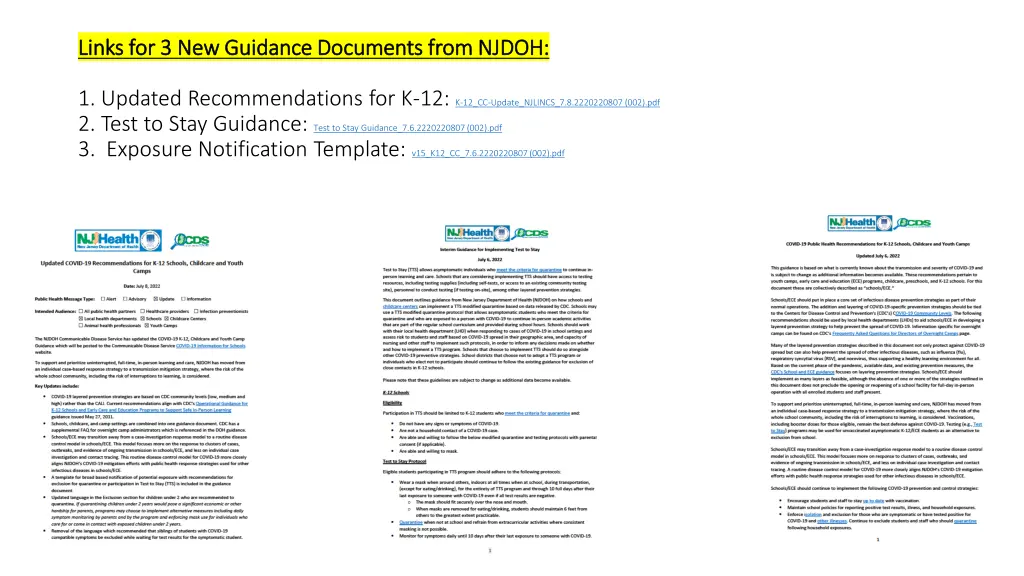 links for 3 new guidance documents from njdoh