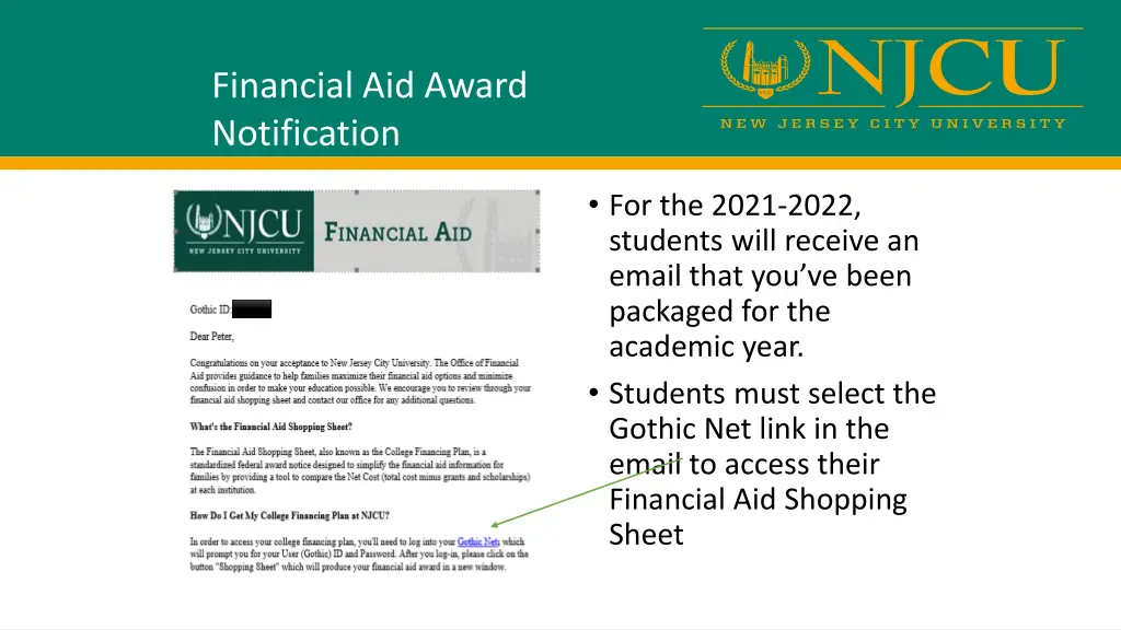 financial aid award notification