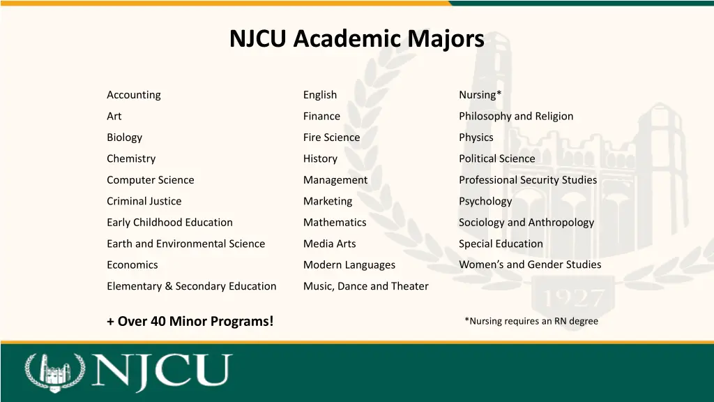 njcu academic majors