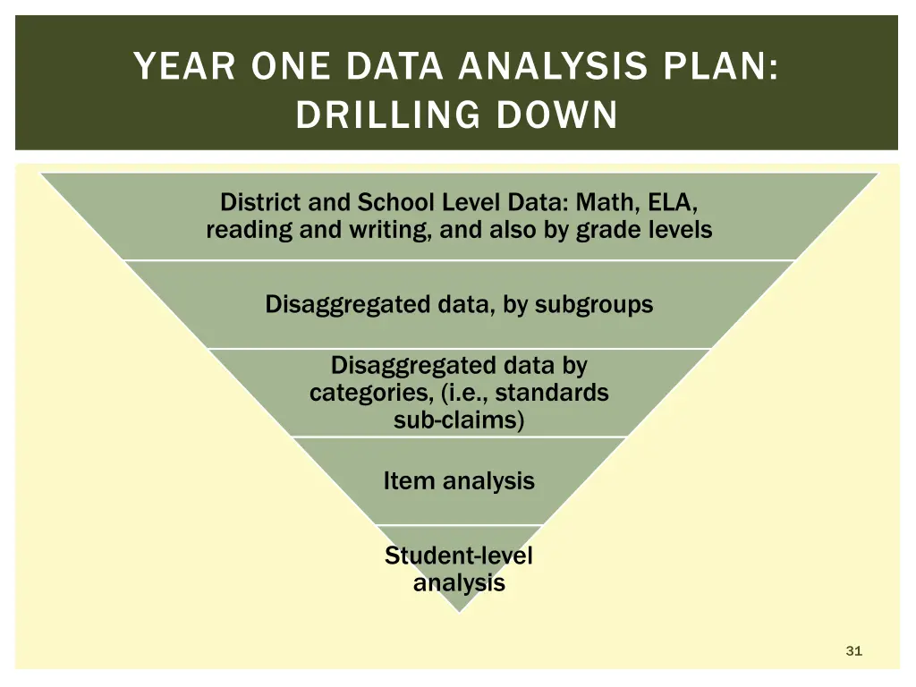 year one data analysis plan drilling down