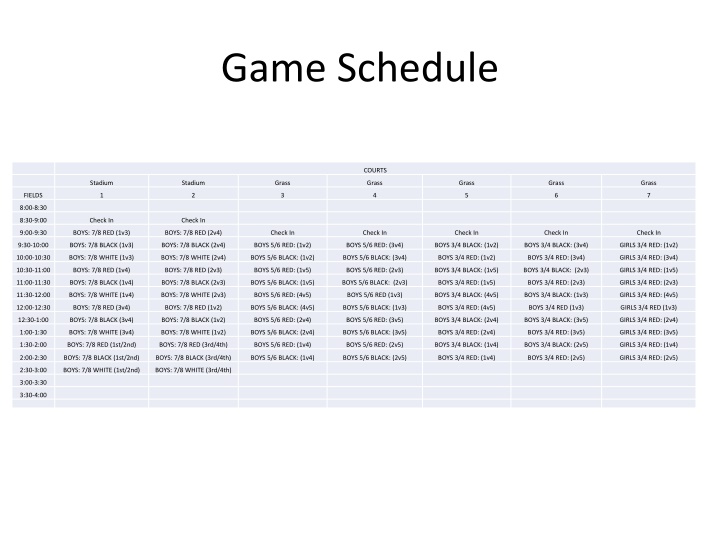 game schedule