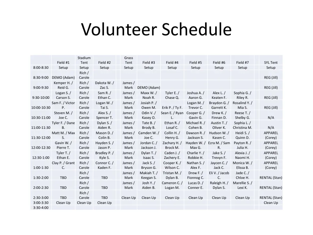 volunteer schedule