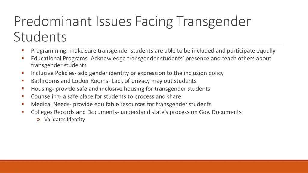 predominant issues facing transgender students