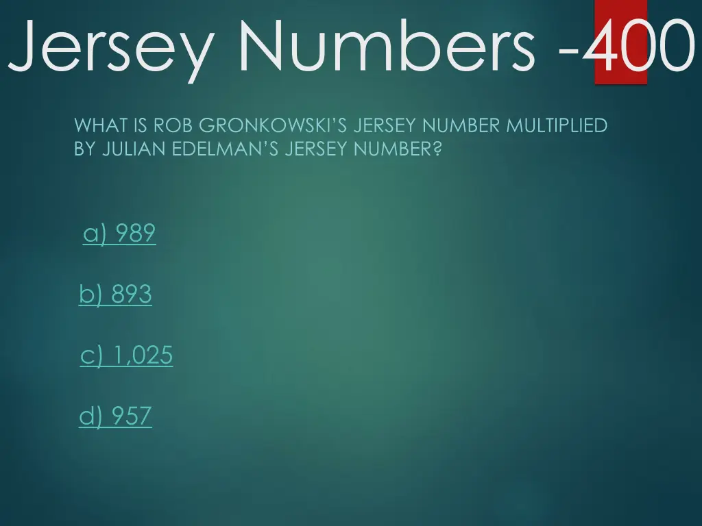 jersey numbers 400