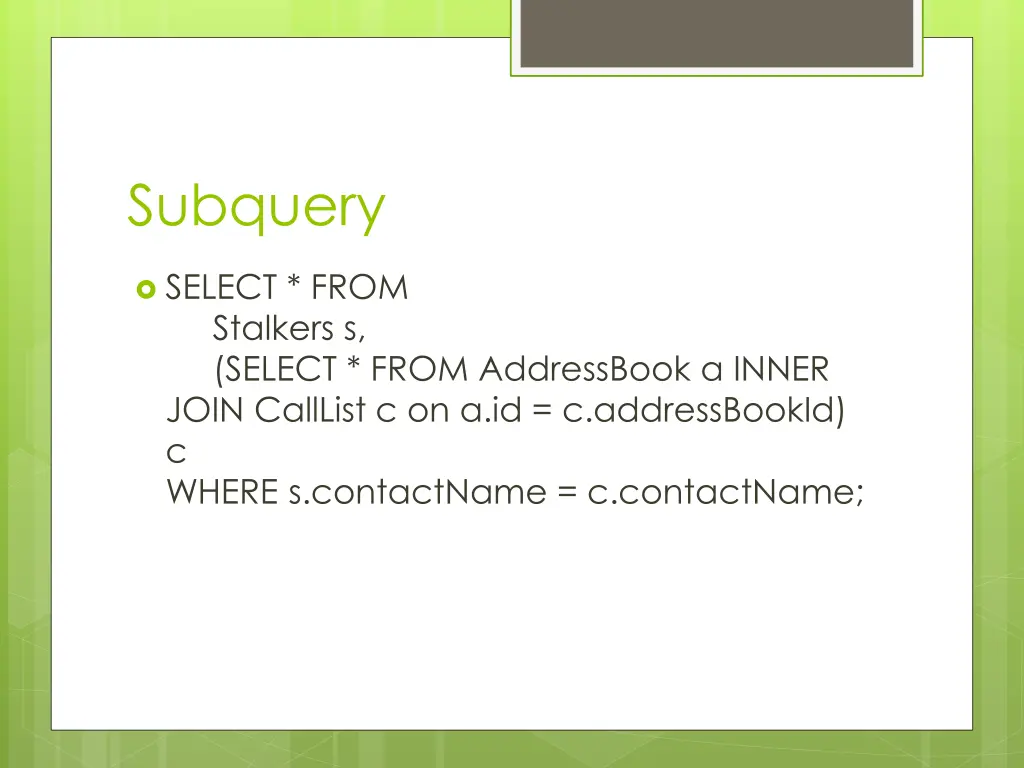 subquery