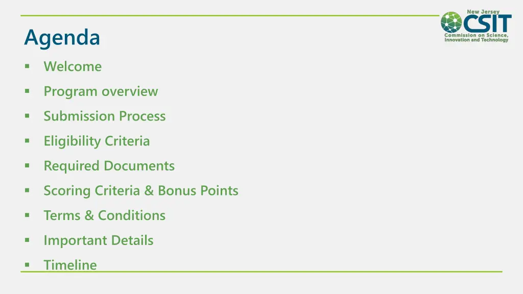 agenda welcome program overview submission