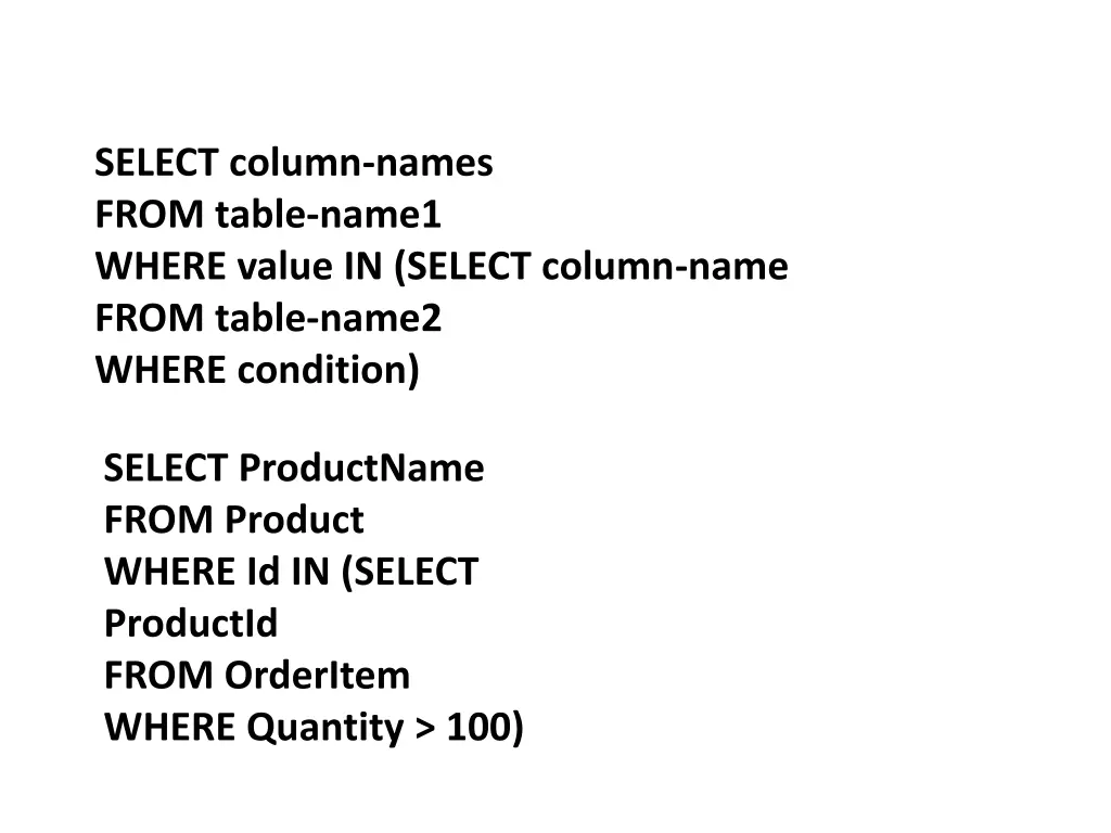 select column names from table name1 where value