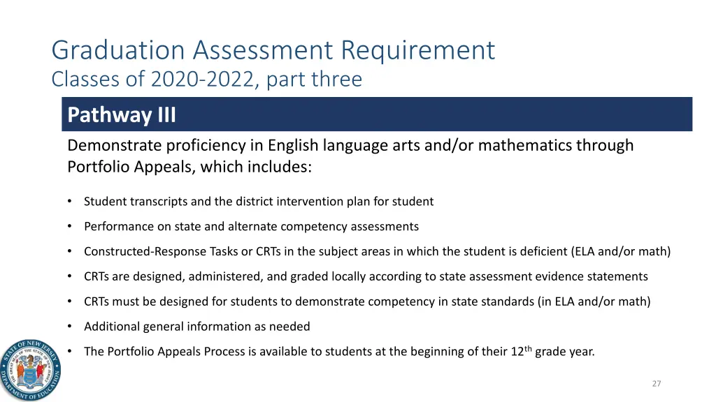 graduation assessment requirement classes of 2020 2