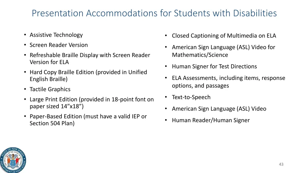 presentation accommodations for students with