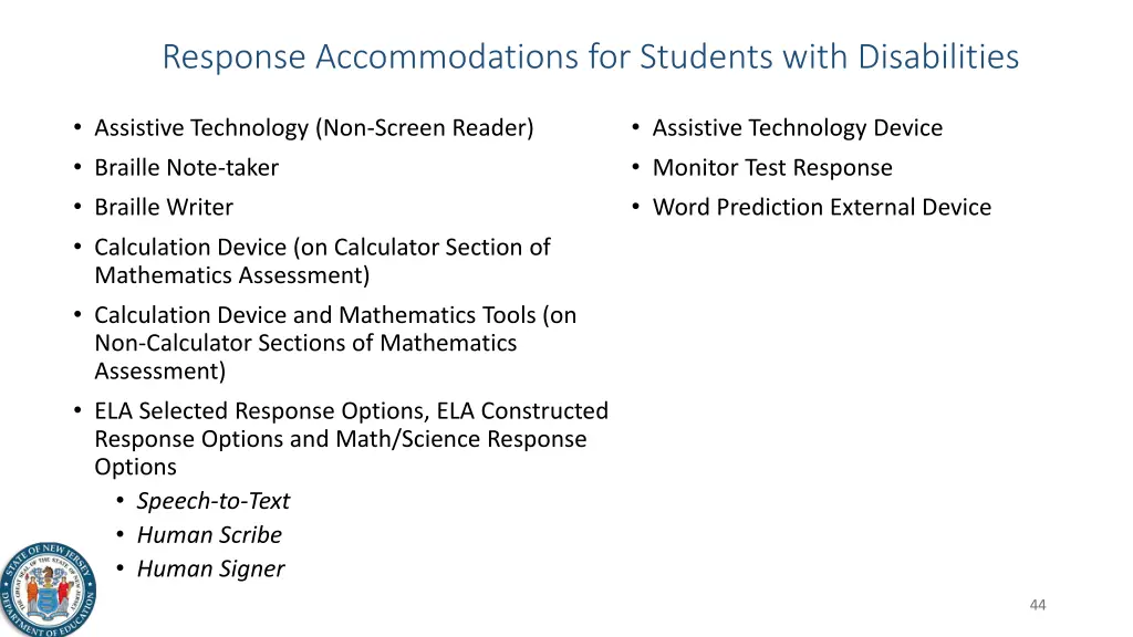 response accommodations for students with