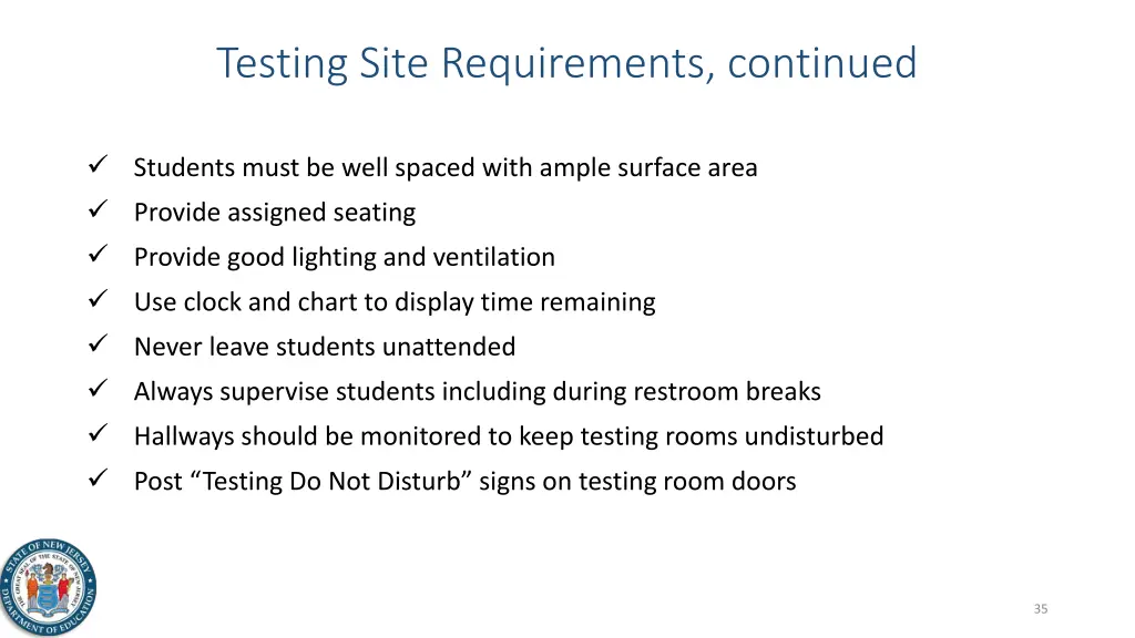 testing site requirements continued