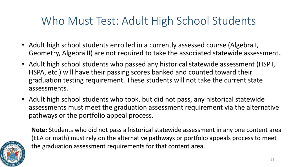 who must test adult high school students