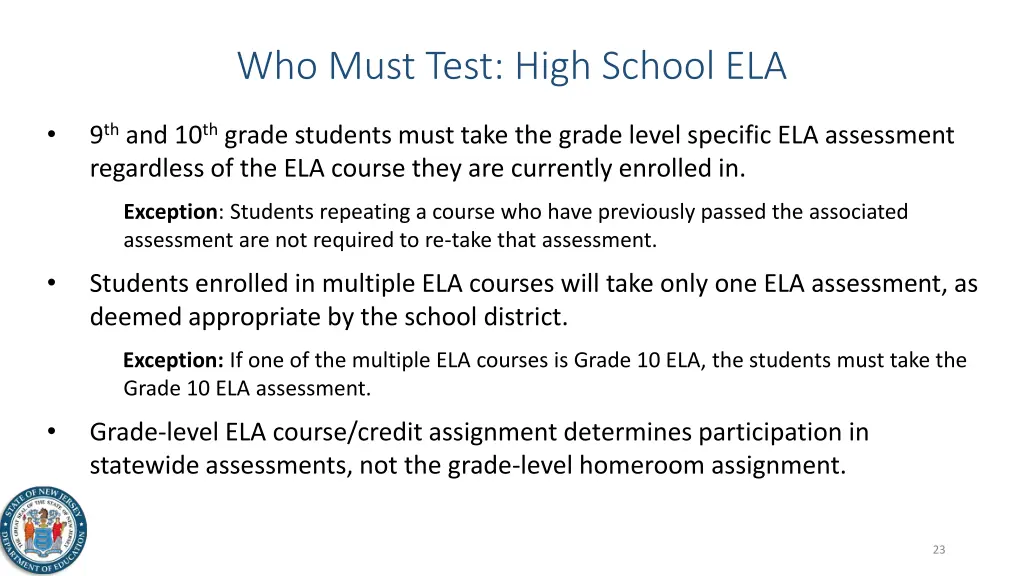 who must test high school ela