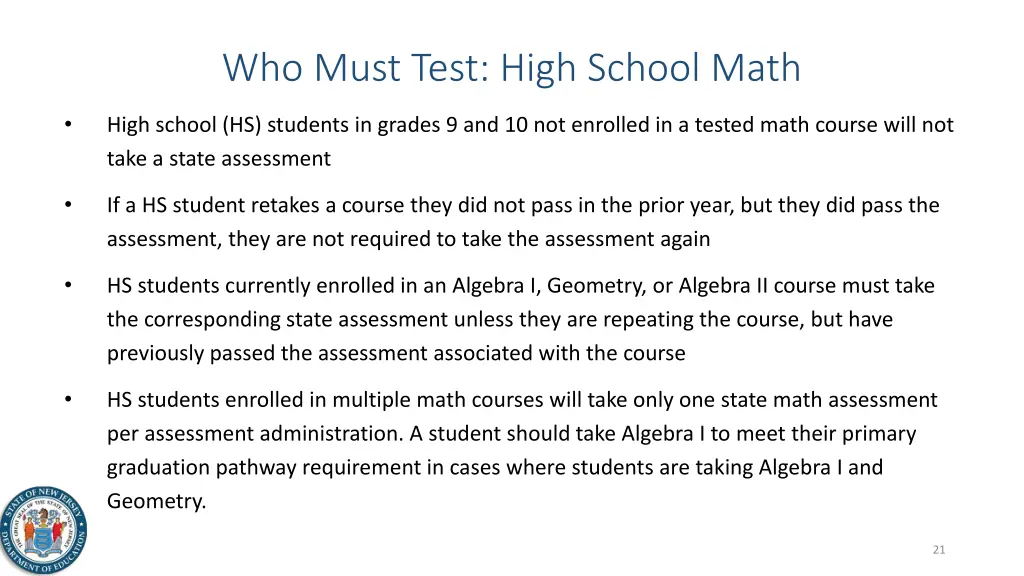 who must test high school math