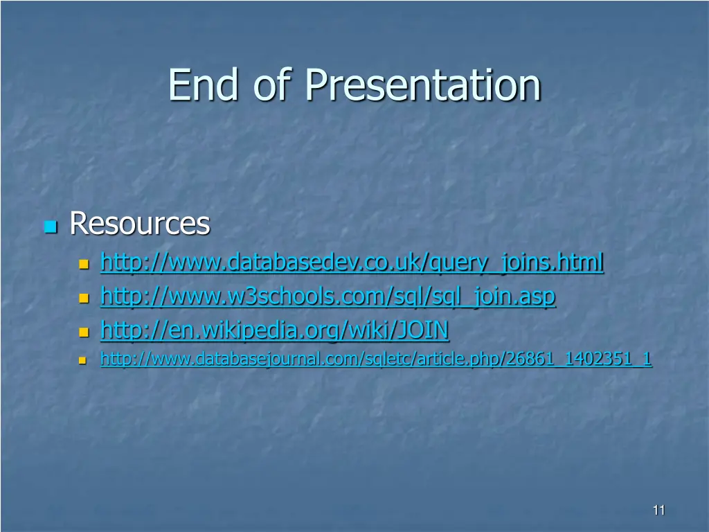 end of presentation