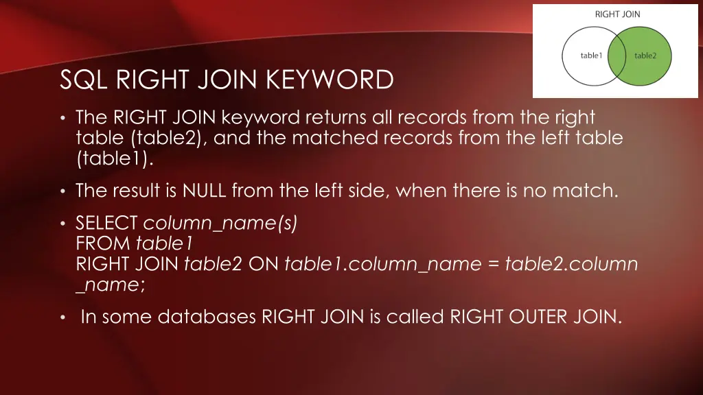 sql right join keyword