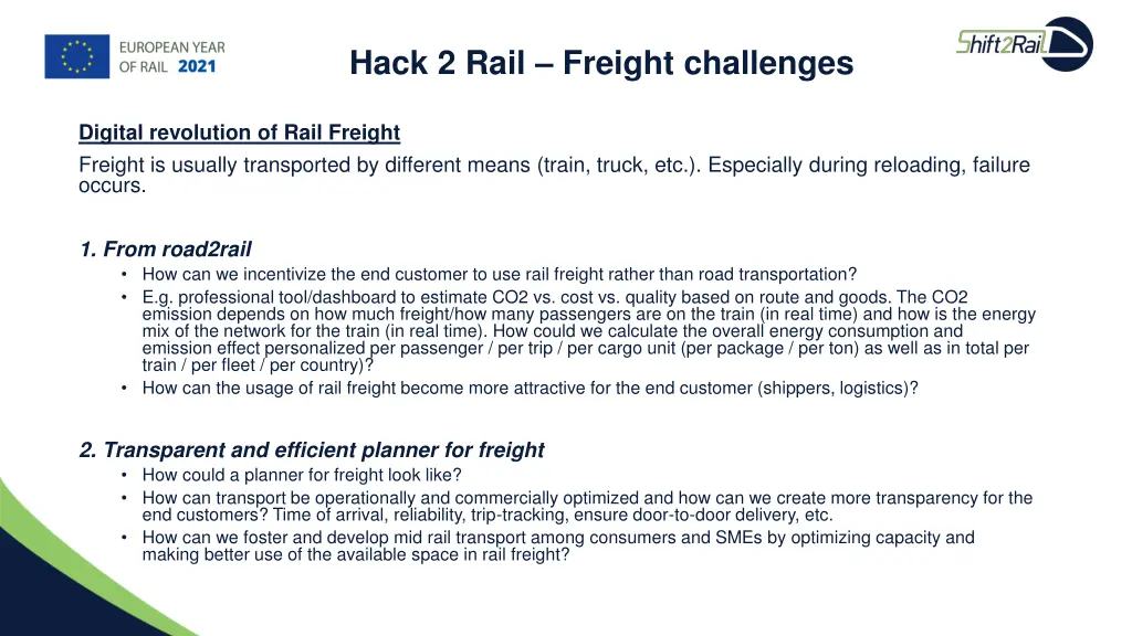 hack 2 rail freight challenges