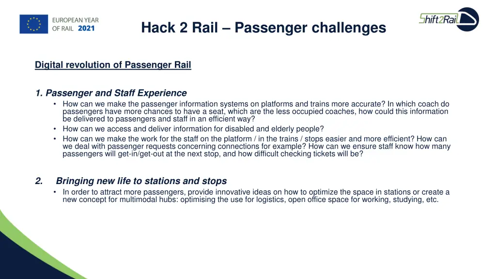 hack 2 rail passenger challenges